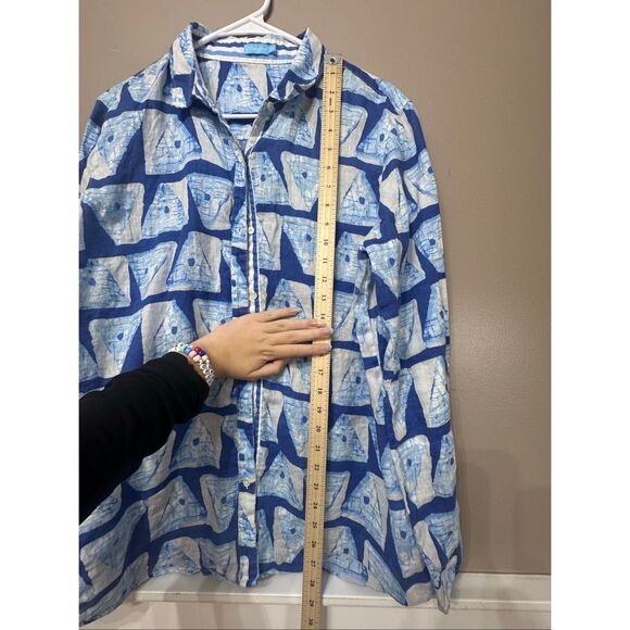 NWOT J.McLaughlin Lois 100% Linen Ikat Triangle Stripes Button Up Shirt Women's - Picture 8 of 10